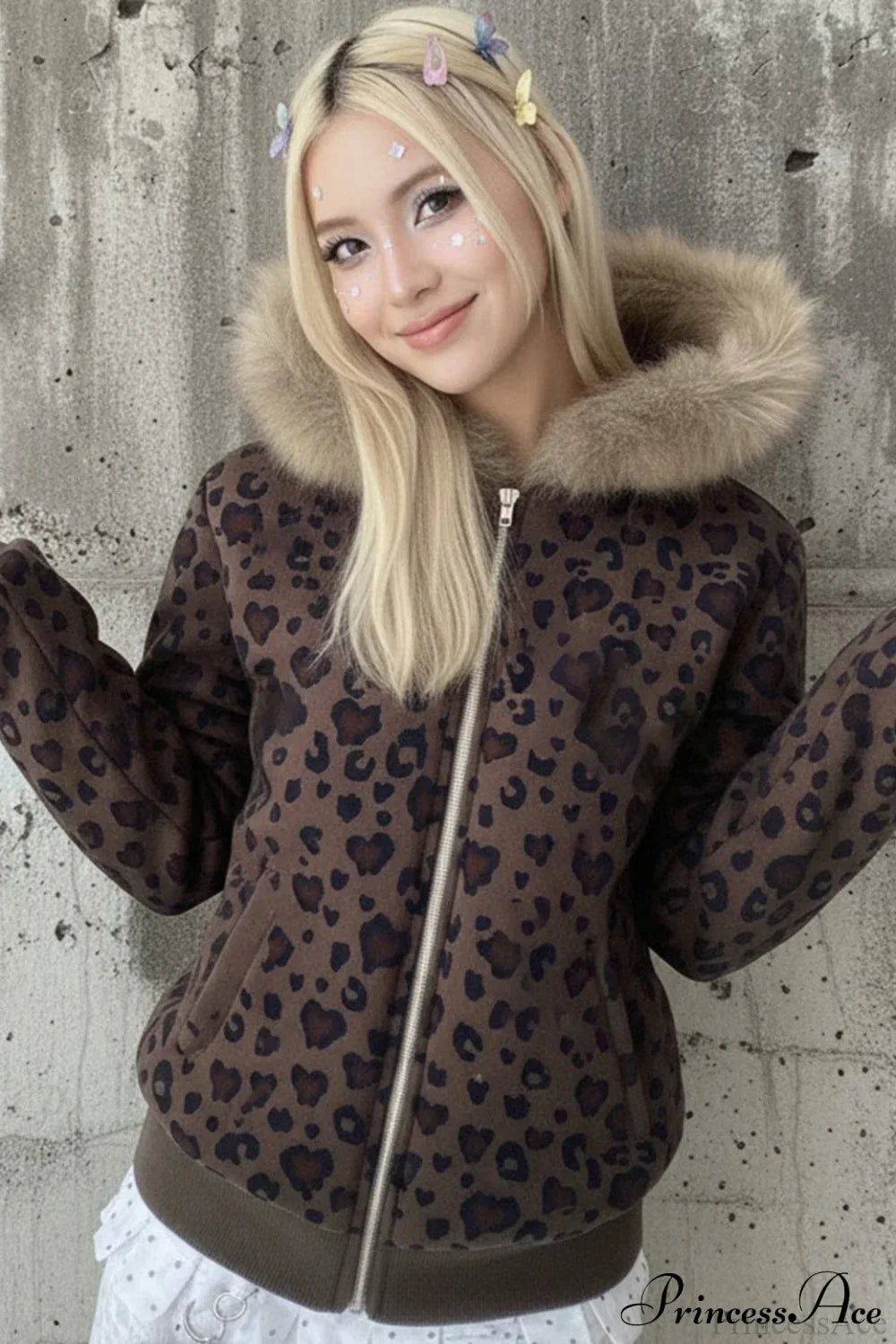 Y2K Leopard Print Fleece Zipper Hoodie 2