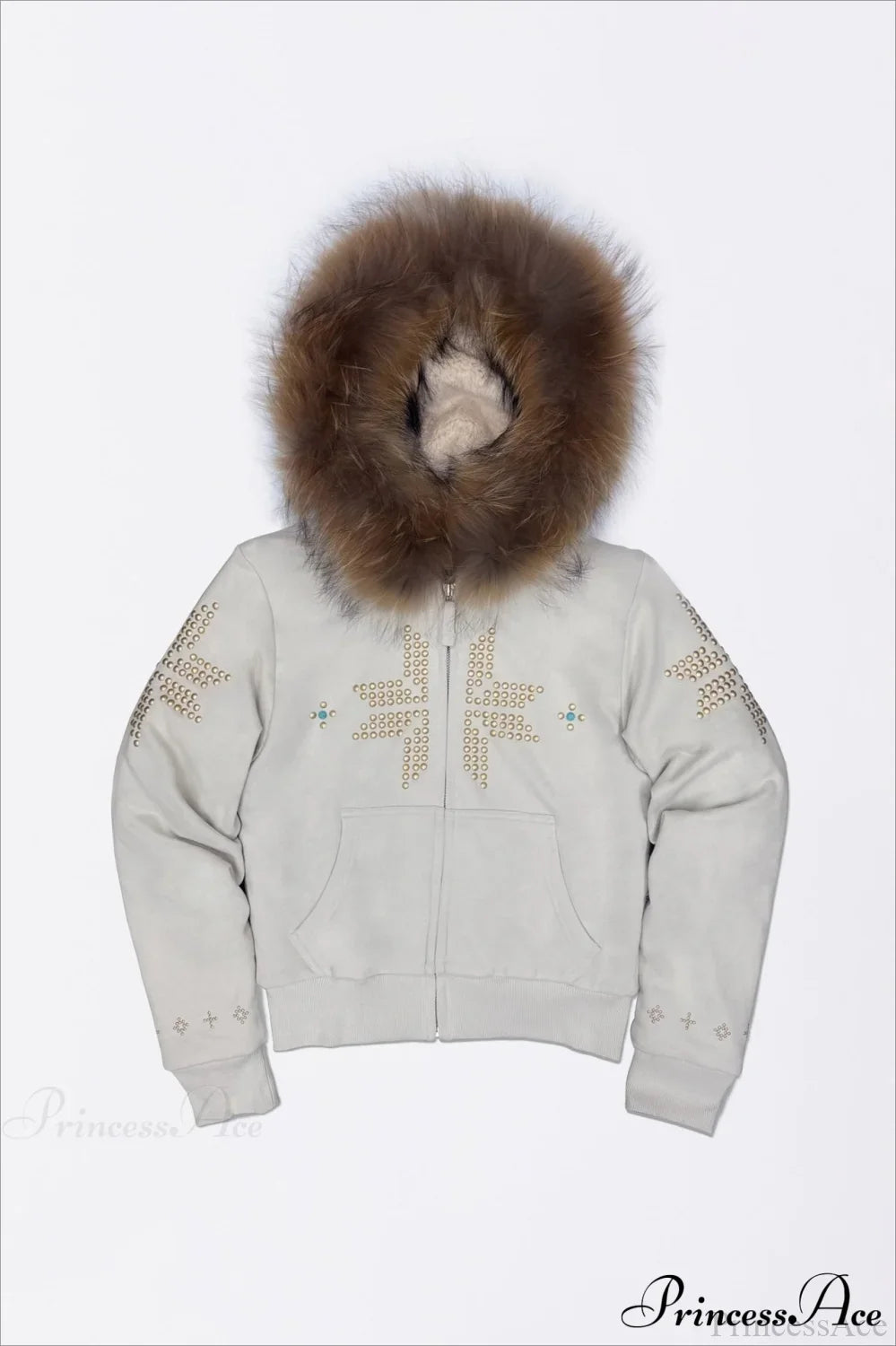 Y2K Sherpa Collar Rhinestone Zip-Front Waist-Cinched Hoodie