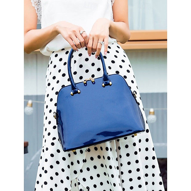 Tote Leather Bag Patent - Green Elegant Shiny