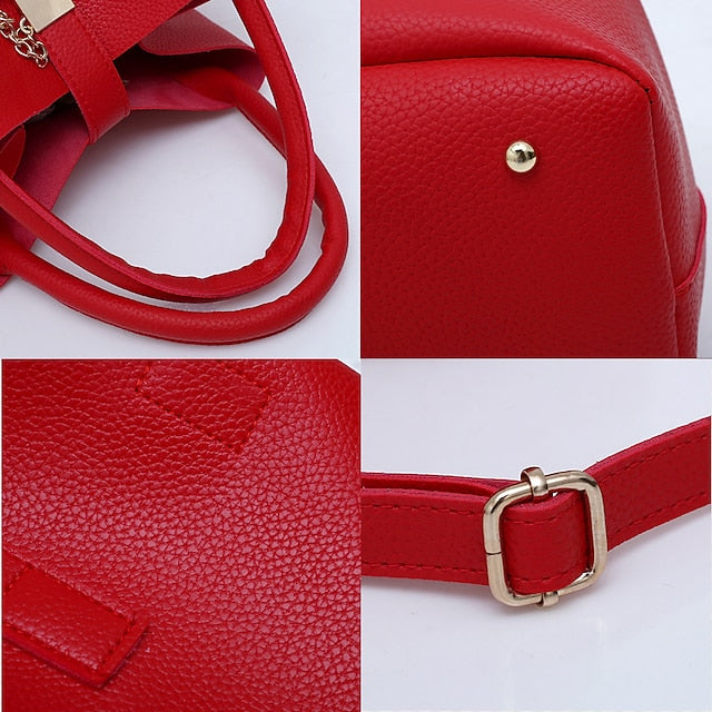 Gold Red Chain with Leather Handbag Lock and Faux