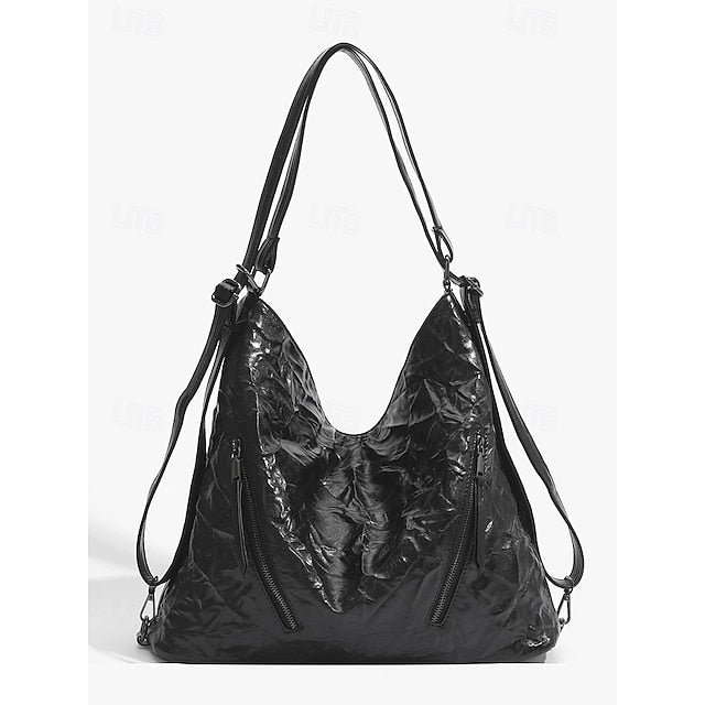 Black Hobo Leather Patent Crinkle Bag Sleek