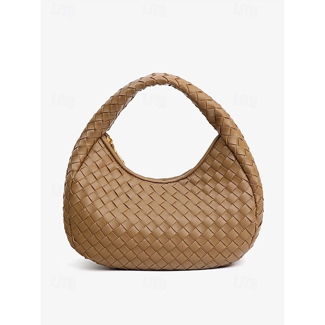 Leather Round Woven Chic Elegant Ivory Hobo Bag