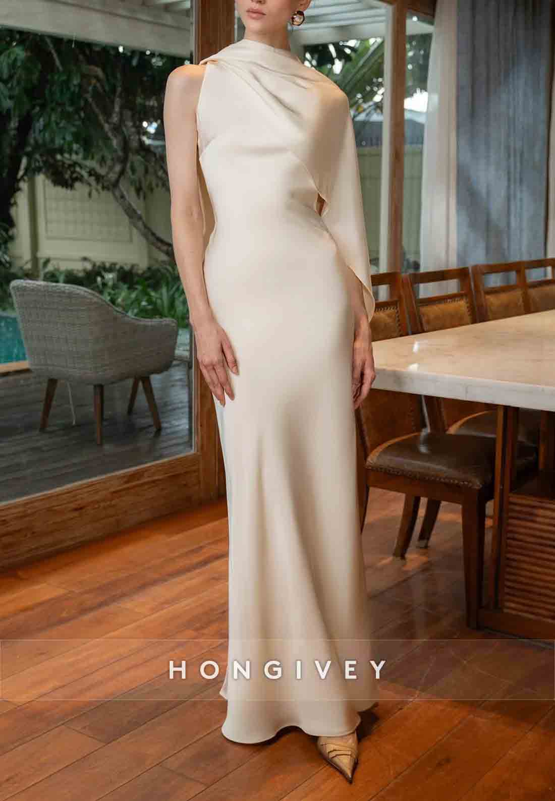 Trumpet Floor-Length Wedding Guest Dresses Sleeveless Cowl Back Evening Gown