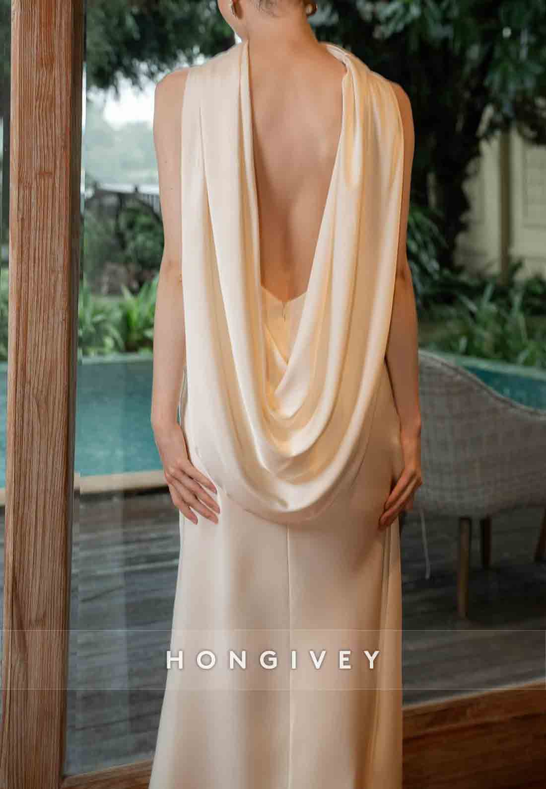 Trumpet Floor-Length Wedding Guest Dresses Sleeveless Cowl Back Evening Gown