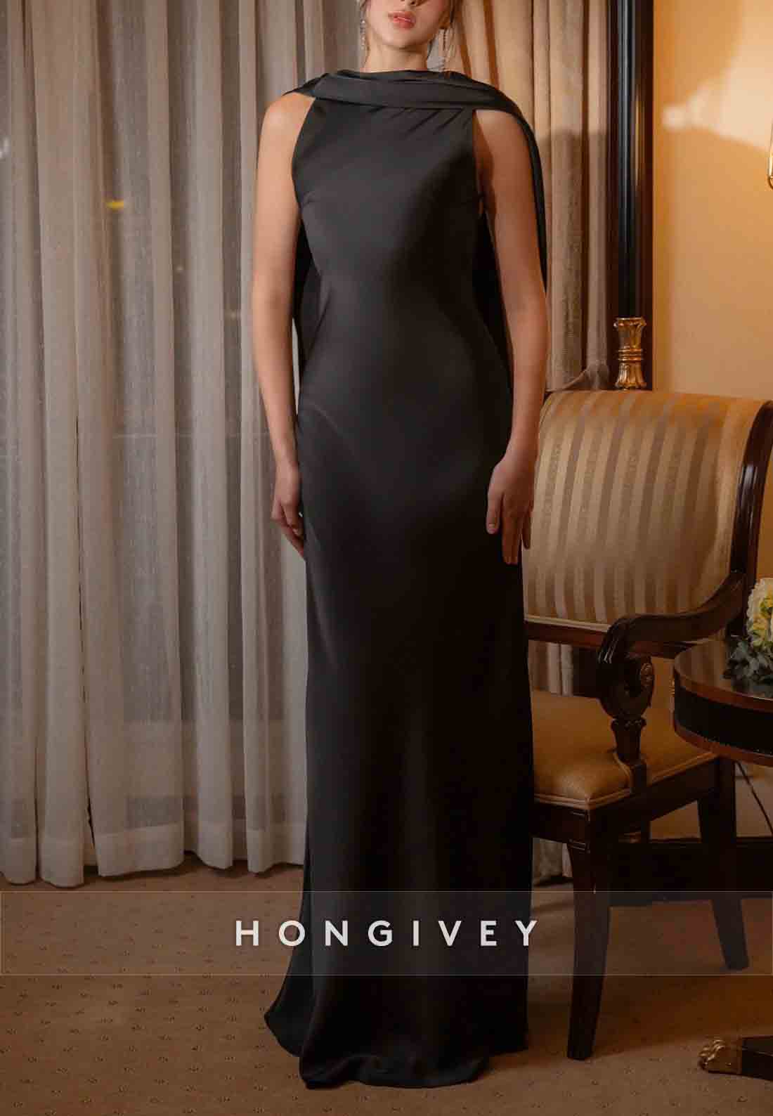 Trumpet Floor-Length Wedding Guest Dresses Sleeveless Cowl Back Evening Gown