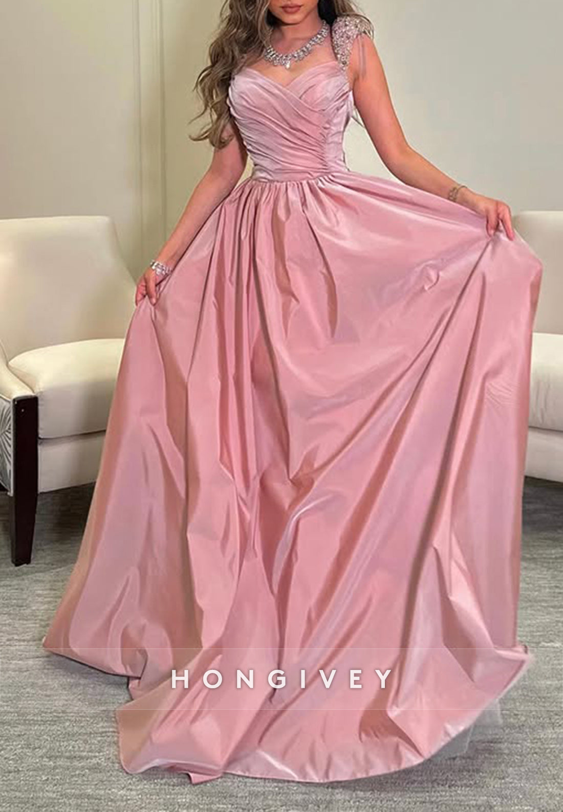 Princess Court Train Sweetheart Sleeveless Pleated Evening Gown