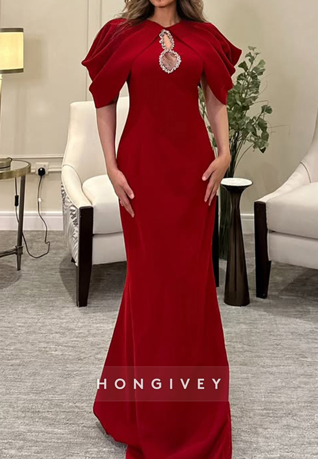 Elegant Sheath Court Train Satin Pleated Shawl Formal Dresses