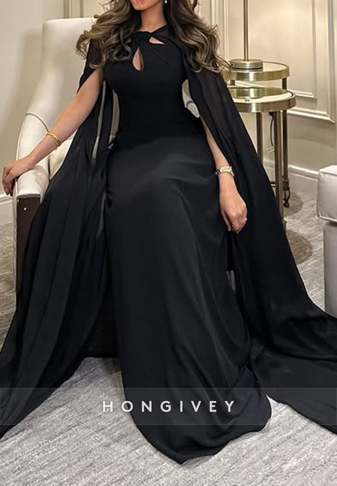 Evening Gown A-line Watteau Train Pleated Formal Dress