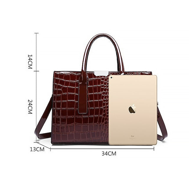 Black Crocodile Leather Pattern Handbag with Patent