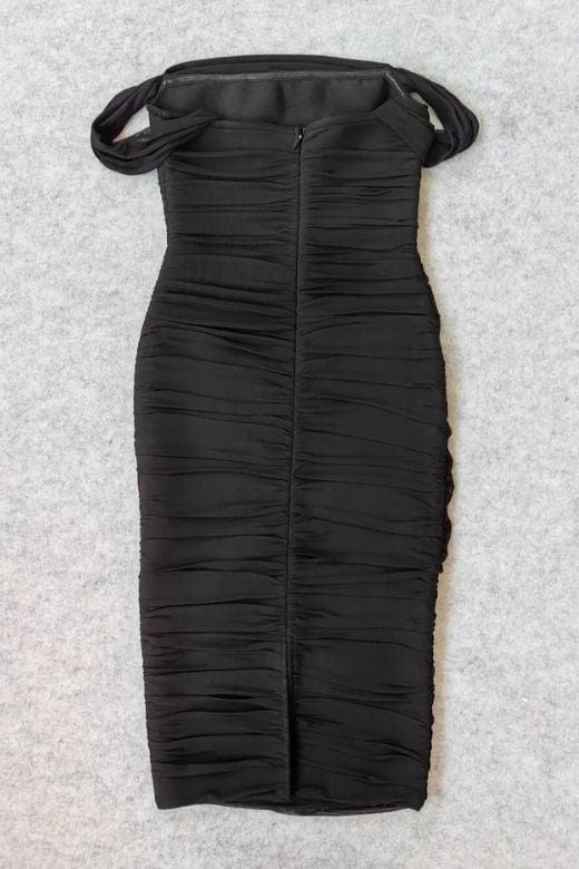 Zia Bodycon Wrap Midi Dress - Classic Black - Fashionpara