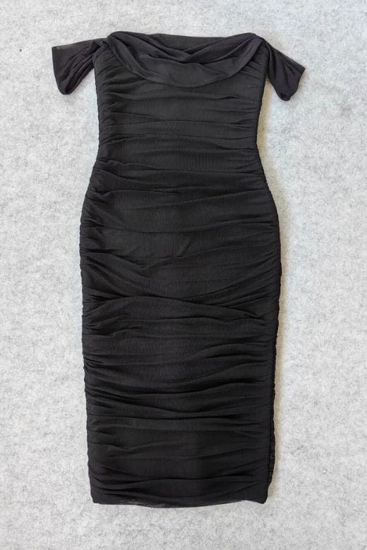 Zia Bodycon Wrap Midi Dress - Classic Black - Fashionpara