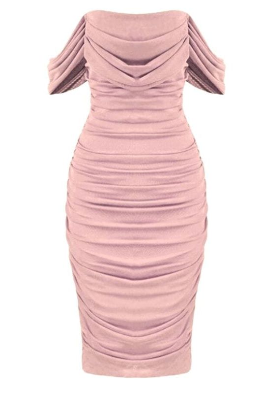 Zia Bodycon Wrap Midi Dress - Dusty Pink - Fashionpara