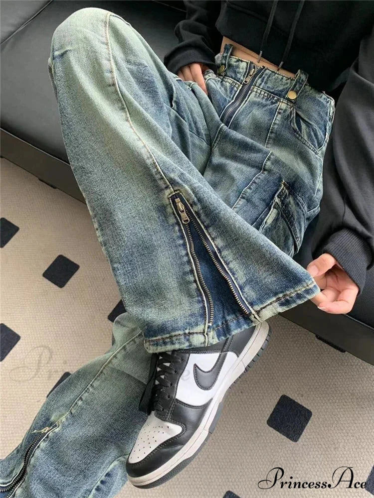 Zipper Slit Wide Leg Halloween Pants