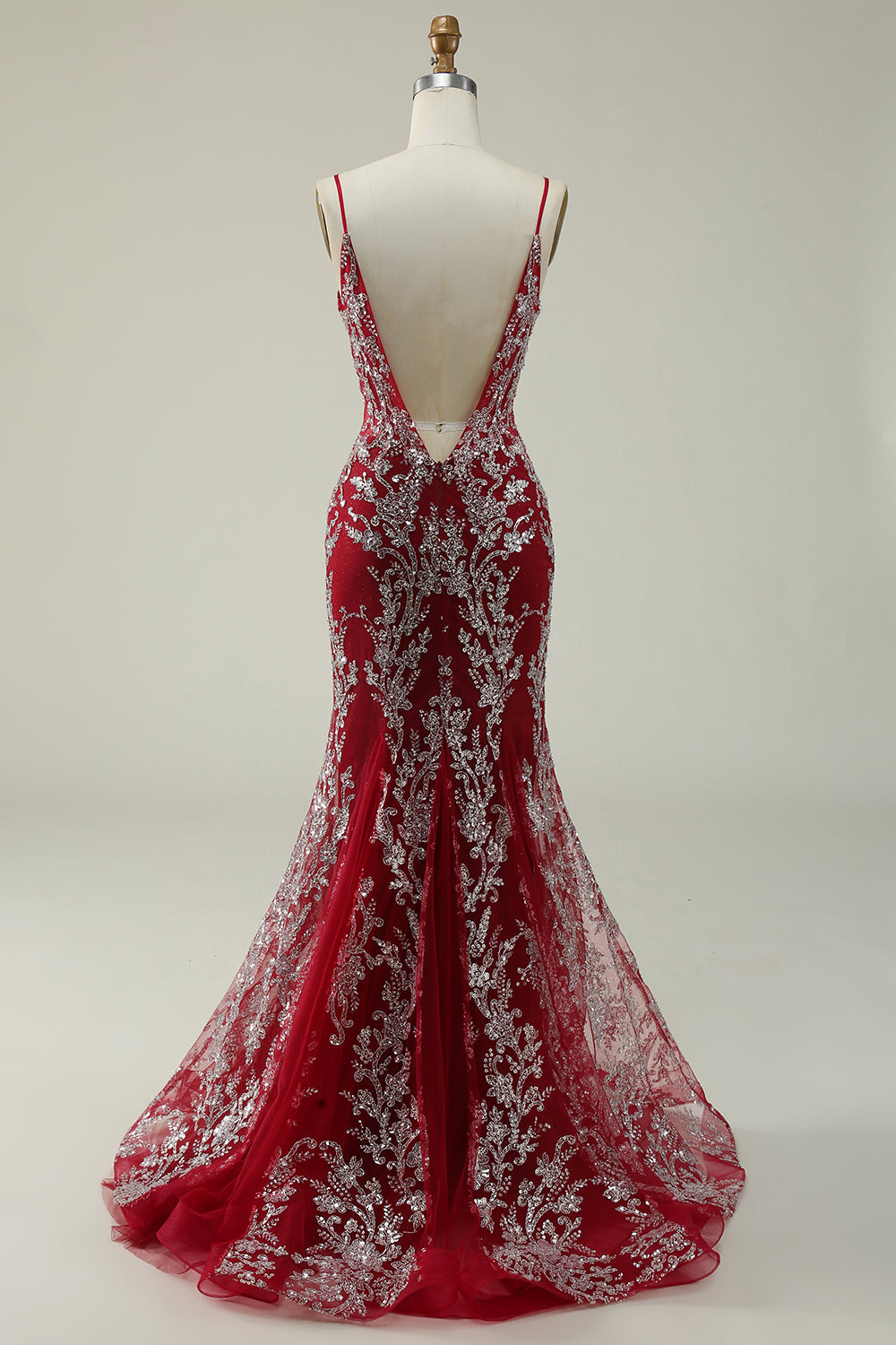 Mermaid Spaghetti Straps Burgundy Long Prom Dress with Bronzing - Fashionpara