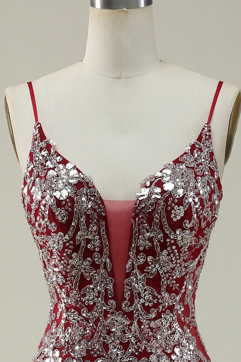 Mermaid Spaghetti Straps Burgundy Long Prom Dress with Bronzing - Fashionpara