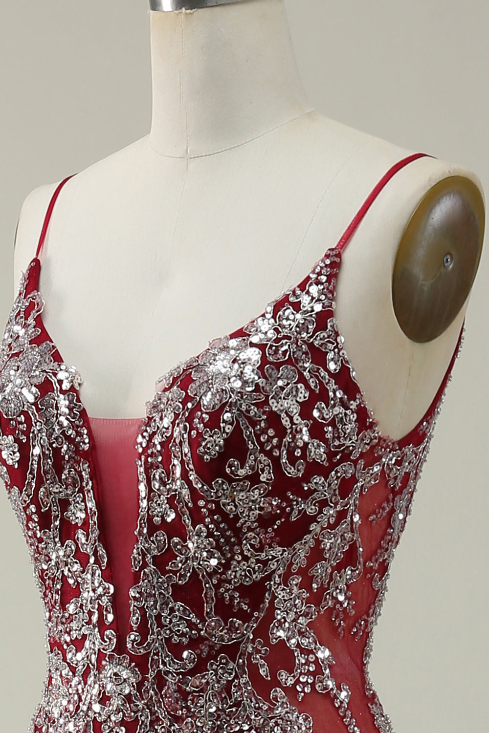 Mermaid Spaghetti Straps Burgundy Long Prom Dress with Bronzing - Fashionpara