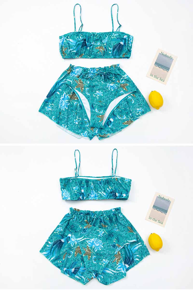 Florcoo Summer Floral Print Spring Three-pieces Swimwear