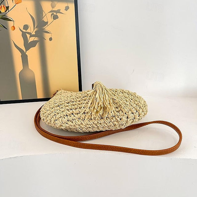 Tassel Bag Woven Boho Handbag Straw Crossbody