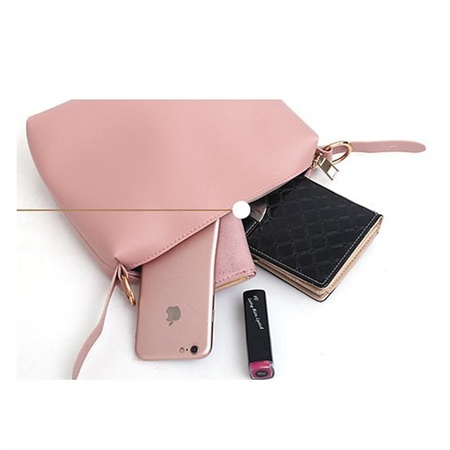 Leather Set Tote 3-Piece Pink Faux - Handbag