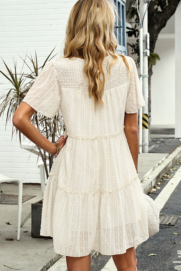 Solid Color Round Neck Casual Dress - Fashionpara