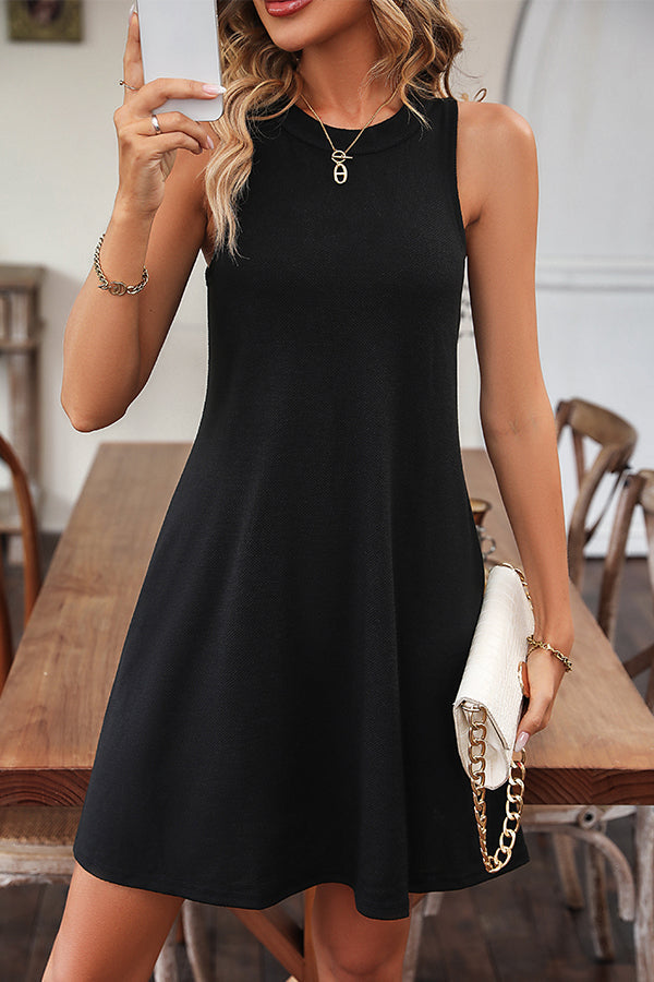 Solid Color Sleeveless Round Neck Casual Dress - Fashionpara