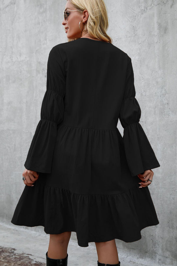 Fashion Solid Color Long Sleeve Casual Dress - Fashionpara