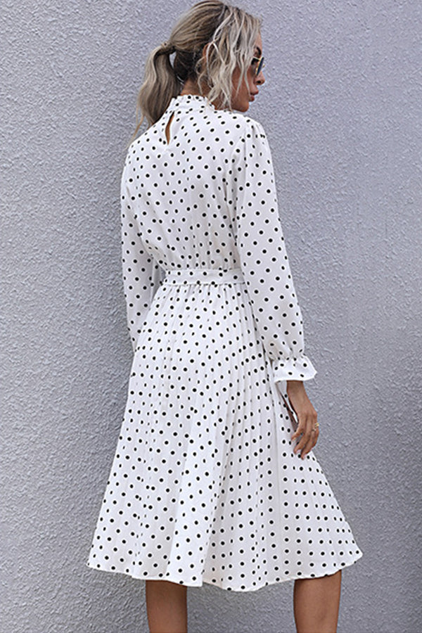 Dots Print Long Sleeve Cute Midi Dress - Fashionpara