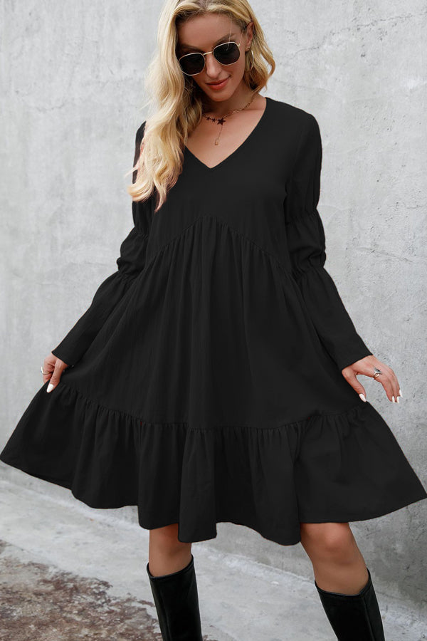 Fashion Solid Color Long Sleeve Casual Dress - Fashionpara