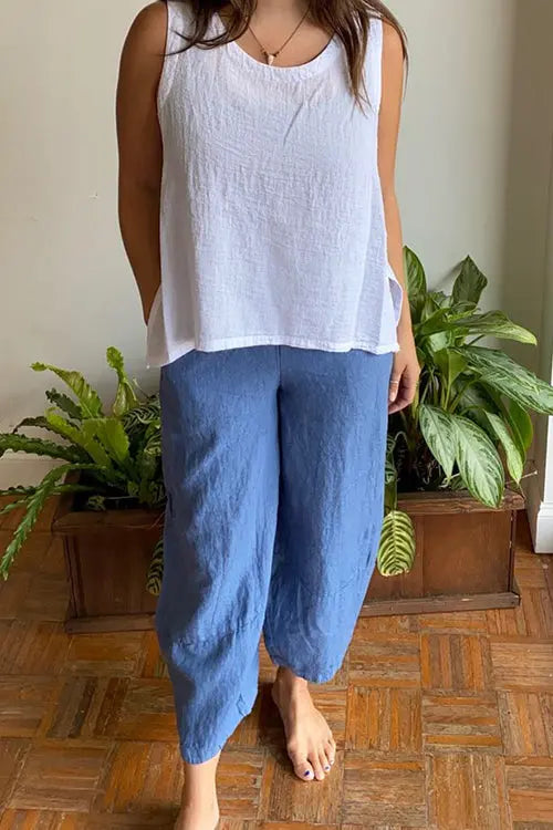 Solid O Neck Tank Pants Set - Fashionpara