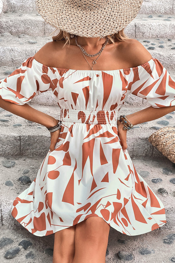 Off The Shoulder Printed Mini Dress - Fashionpara