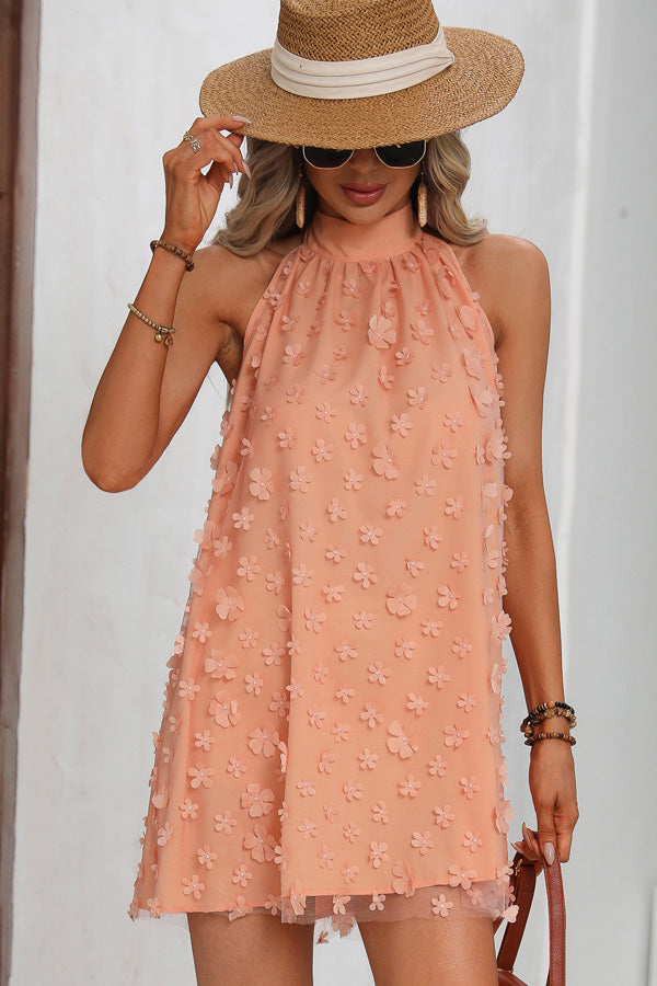 Flower Halter Neck A Style Solid Casual Dress - Fashionpara