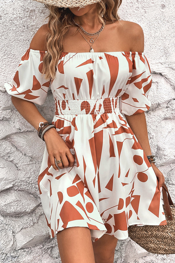 Off The Shoulder Printed Mini Dress - Fashionpara