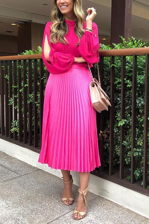 Metallic Pleated Maxi Skirts - Fashionpara