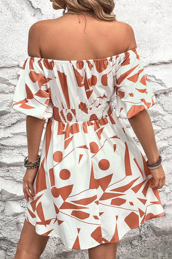 Off The Shoulder Printed Mini Dress - Fashionpara
