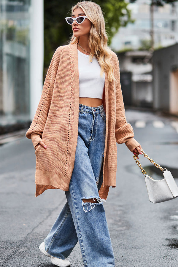 Open Front Loose Fit Casual Knitting Cardigan - Fashionpara