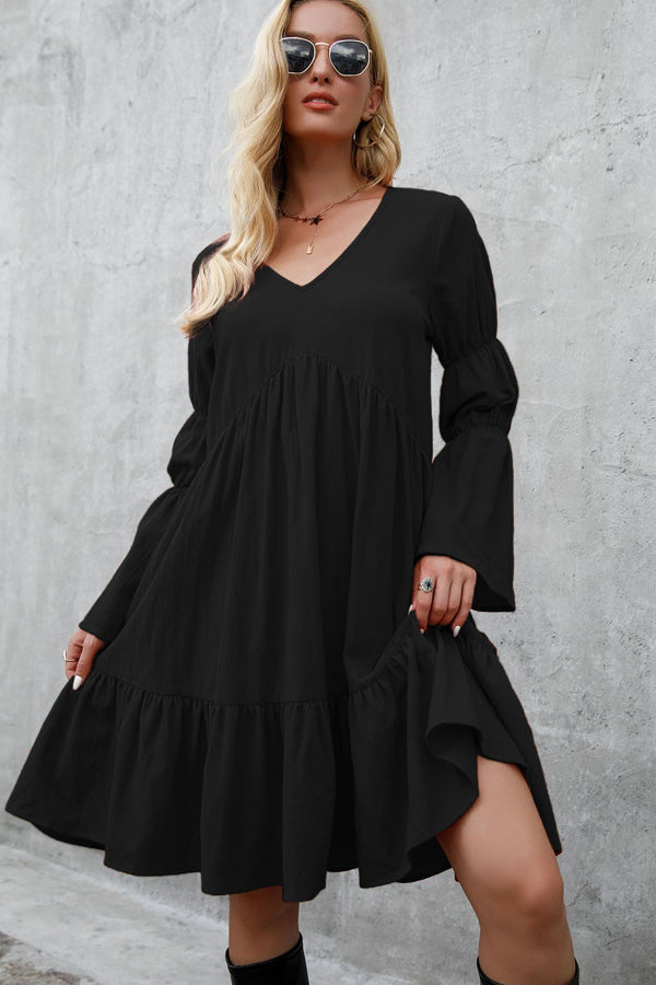 Fashion Solid Color Long Sleeve Casual Dress - Fashionpara