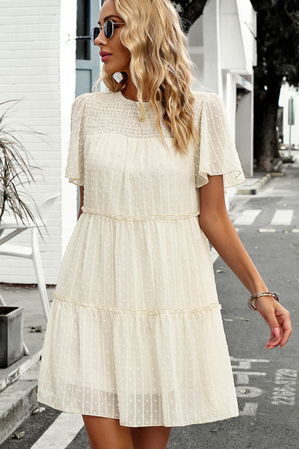 Solid Color Round Neck Casual Dress - Fashionpara