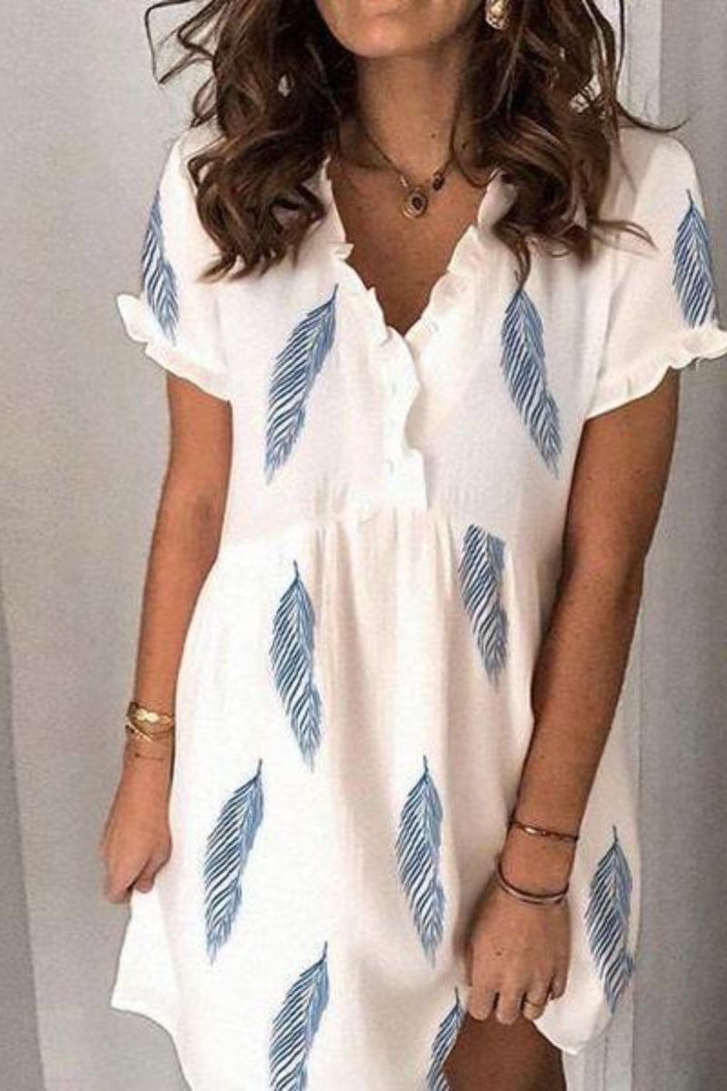 Go Your Own Way Feather Print Dress - Fashionpara