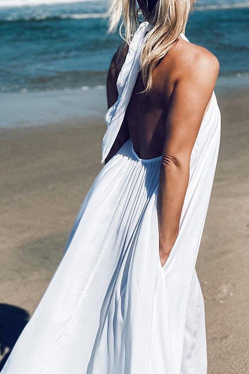 Hlater Neck Backless Maxi Dress - Fashionpara