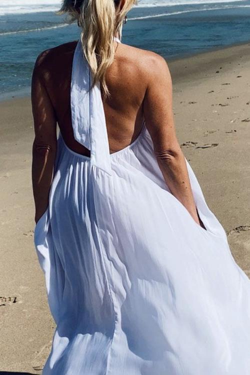 Hlater Neck Backless Maxi Dress - Fashionpara