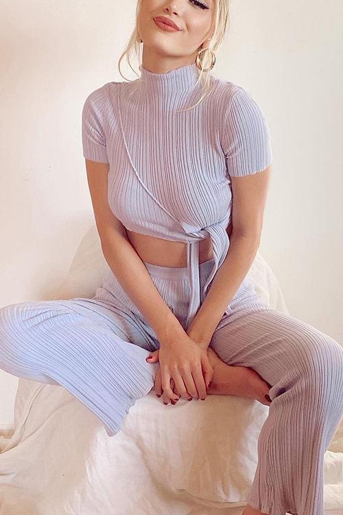 Knot Short Sleeve Pants Set - Fashionpara