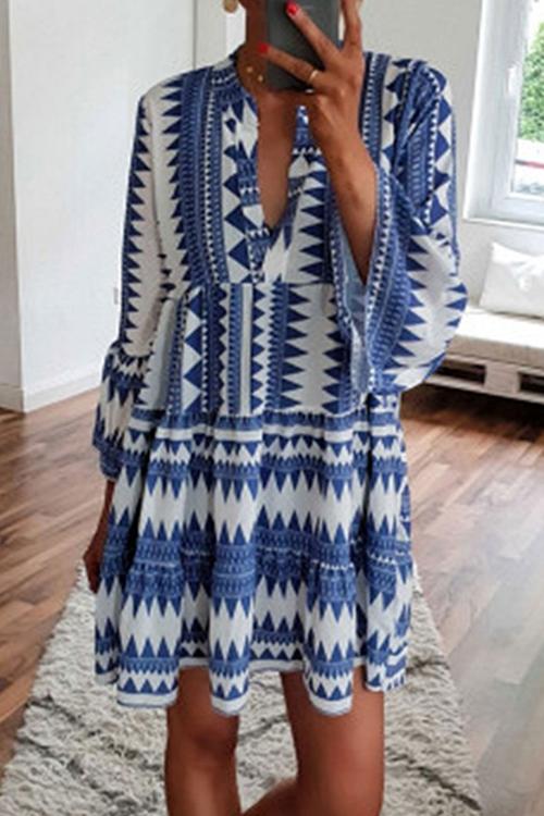 Geometry Print Mini Dress - Fashionpara