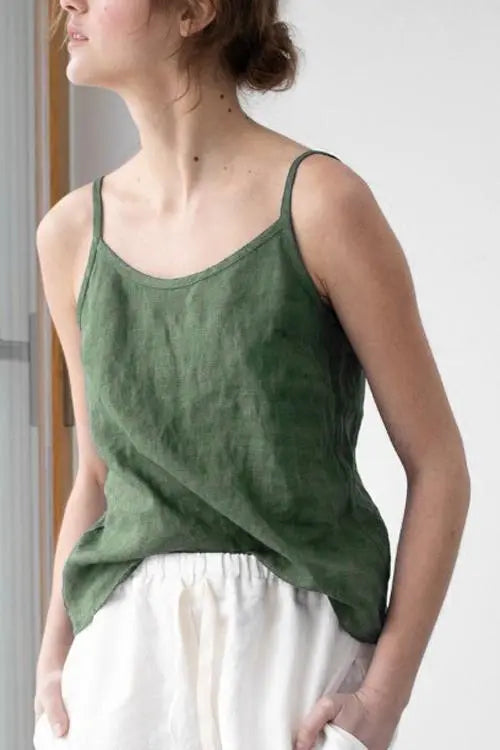 Solid Linen Tank Top - Fashionpara