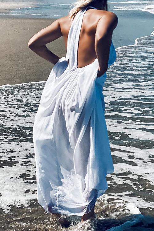 Hlater Neck Backless Maxi Dress - Fashionpara