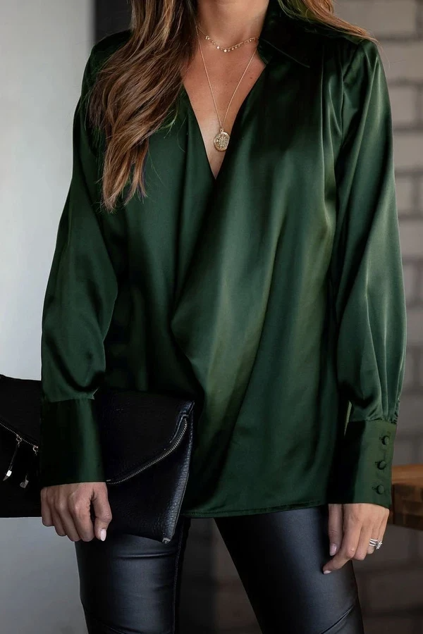 Satin Collared Drape Blouse - Fashionpara