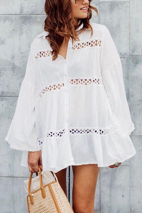 Hollow Flares Sleeve Shirt - Fashionpara