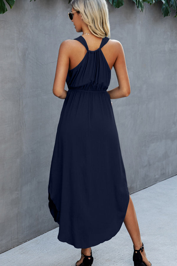 Fashion Solid Color V Neck Sleeveless Dress - Fashionpara