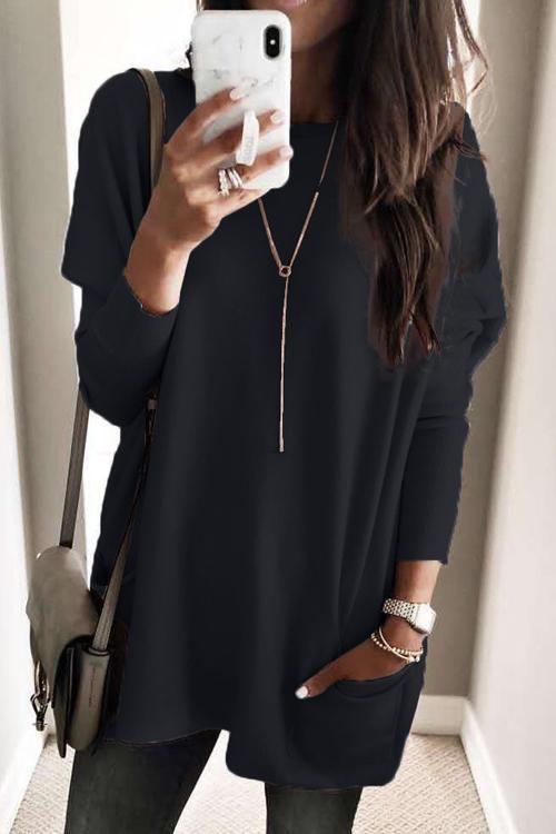 Pockets Long Sleeve Loose T Shirt - Fashionpara