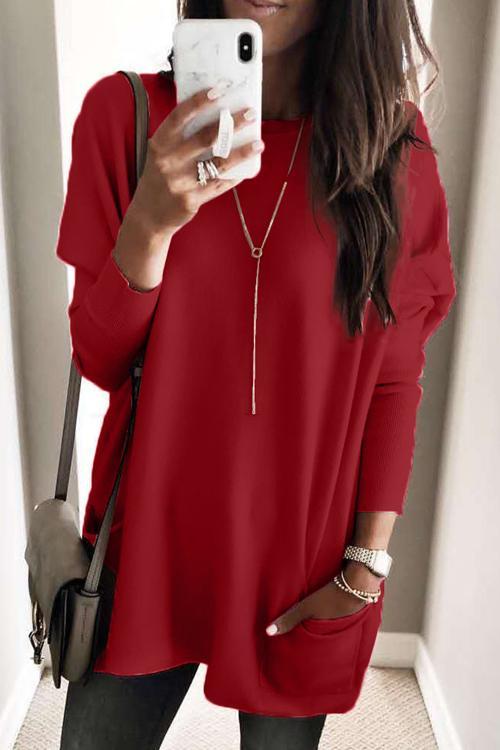 Pockets Long Sleeve Loose T Shirt - Fashionpara