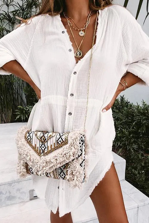 Button Pockets Shirt Mini Dress - Fashionpara